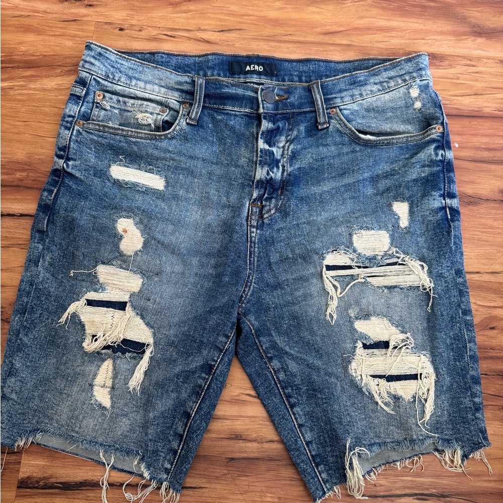 Aeropostale Blue Distressed Jean Shorts Raw Hem
